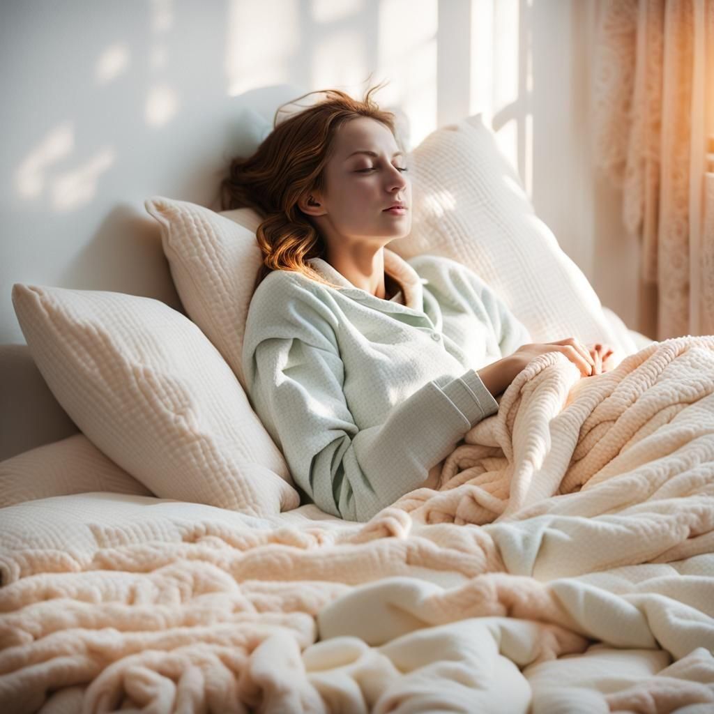 Beautiful Girl in Bed on a Winter Morning