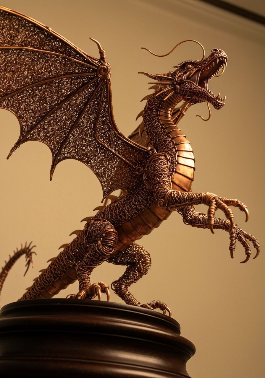 Copper Wire Dragon Sculpture with Intricate Details