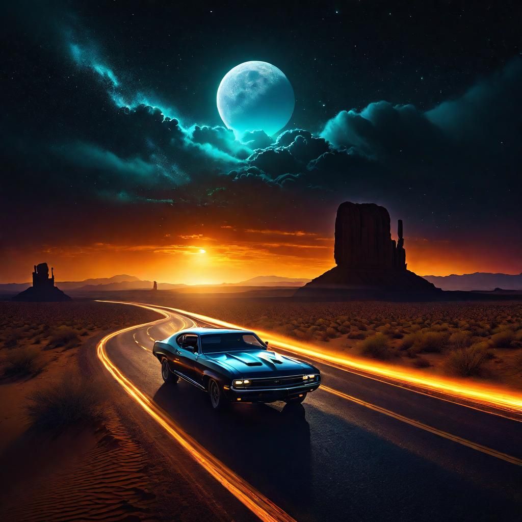 Desert Highway Shimmering Light: Matte Painting