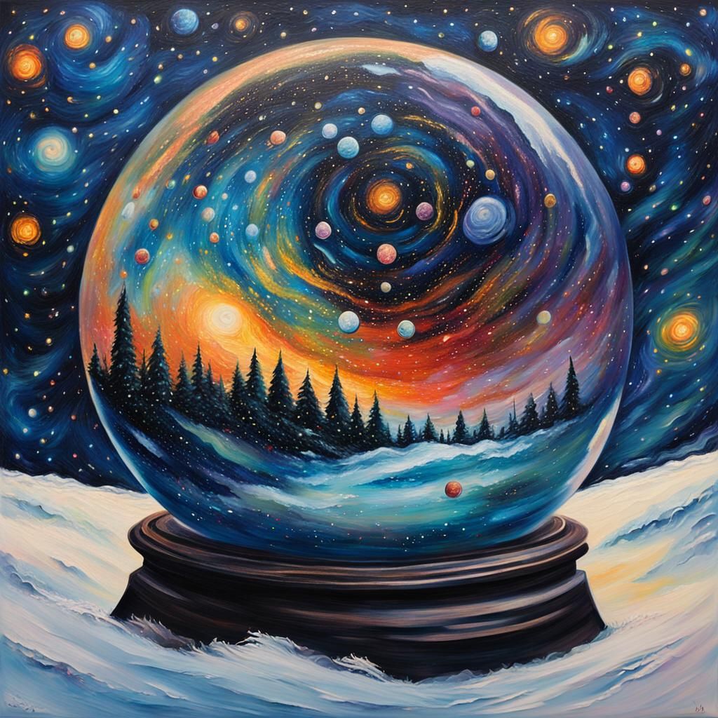 Galaxy Snow Globe in Expressionist Impasto Style