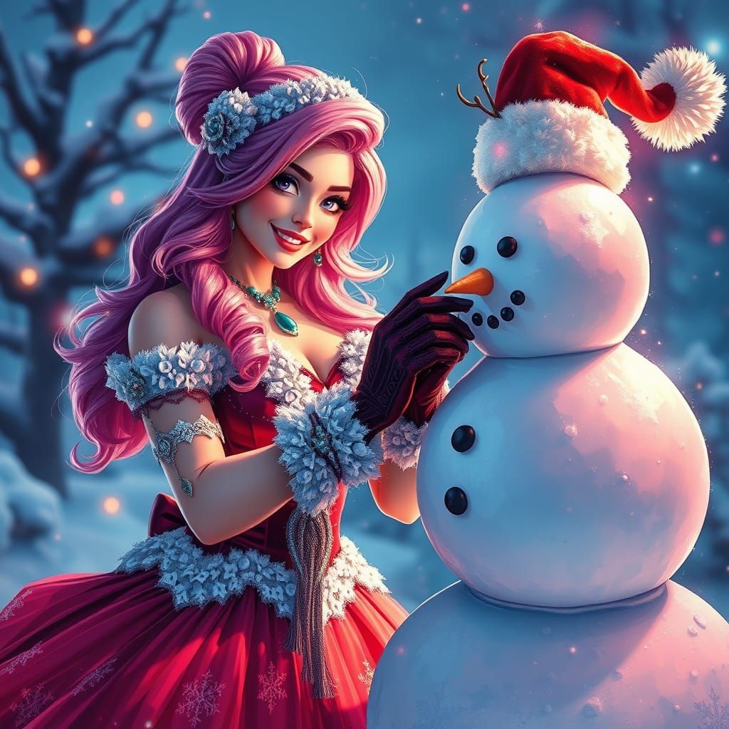 Holiday Gowns: Women Build Snowman in Alcohol Ink Style