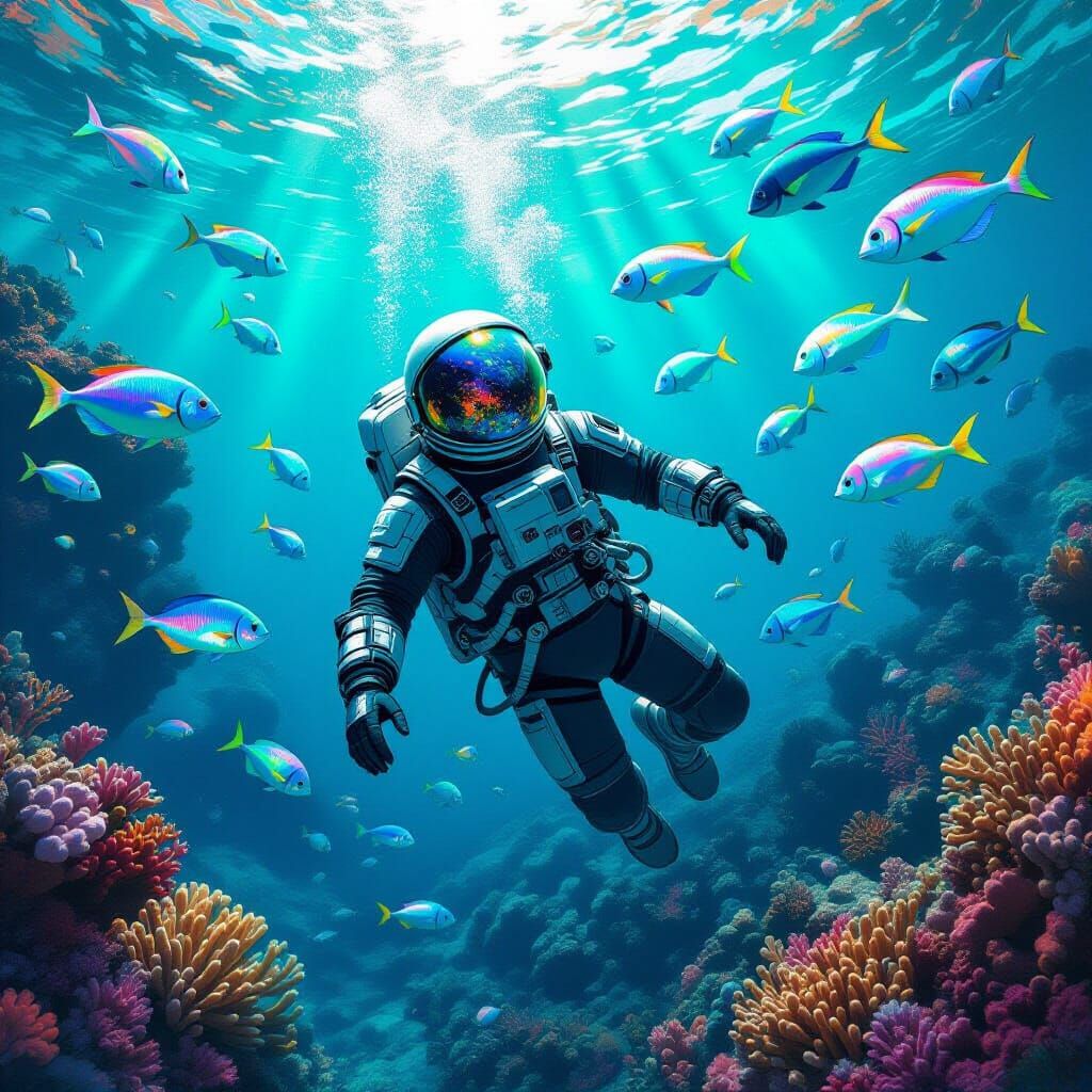 Astronaut's Underwater Odyssey: Futuristic Meets Marine in D...