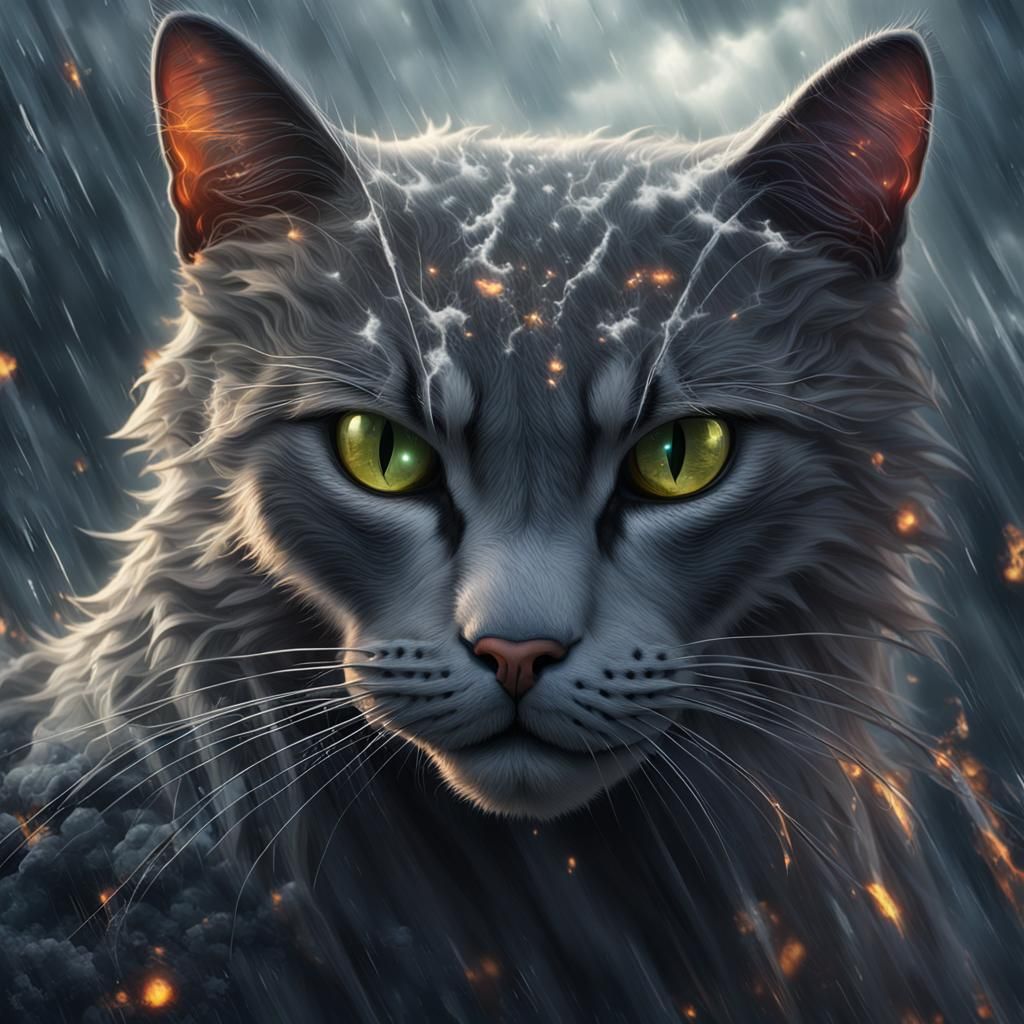 Gray Cat in Storm Cloud: Fantasy Concept Art