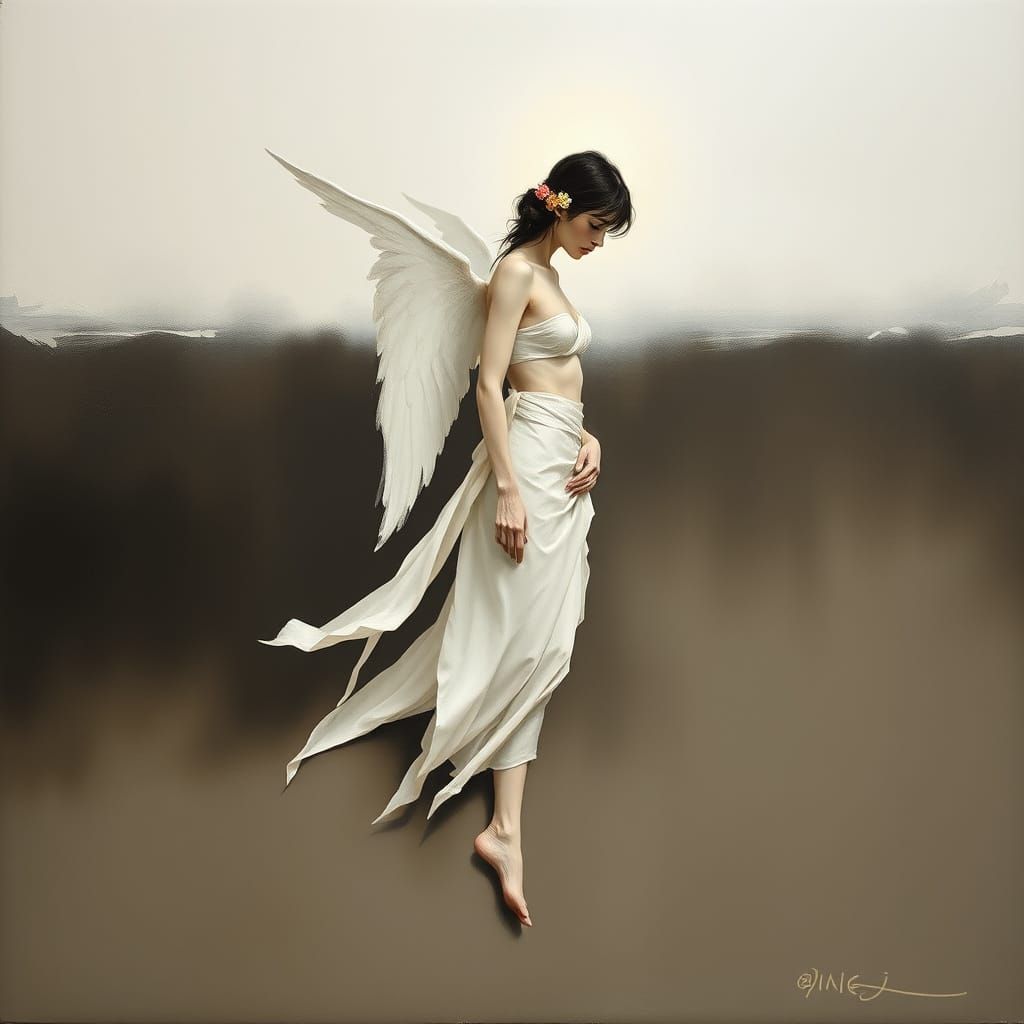 Minimalist Angelic Figure Oil Painting