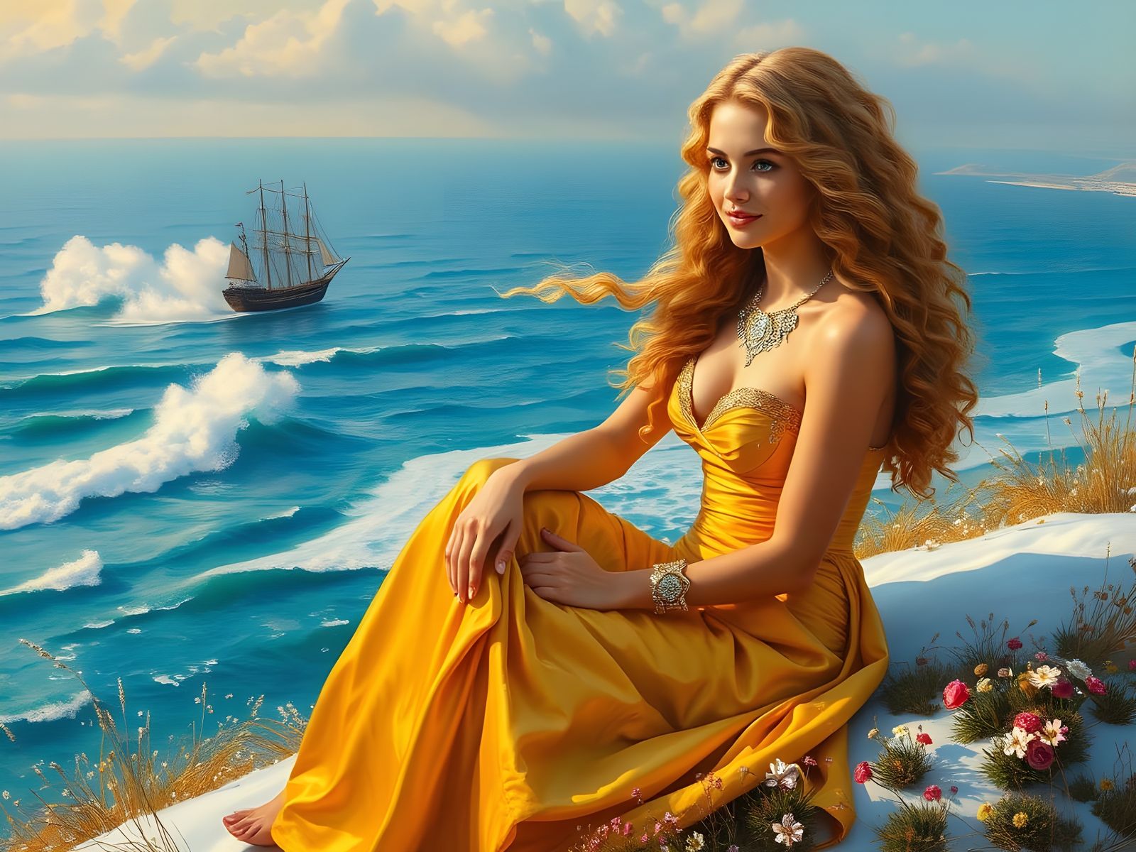 Regal Babylonian Princess Enchants with Golden Beauty