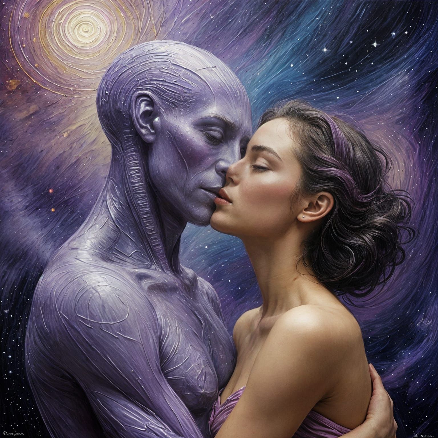 Tender Alien Encounter in a Celestial Landscape