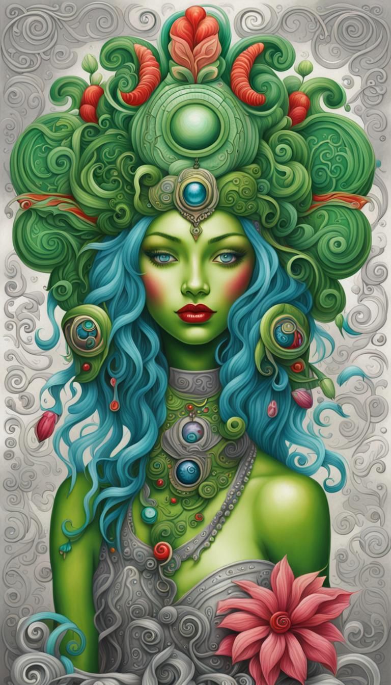 Fantasycore Creature with Moko Tattoos in Klimt Style