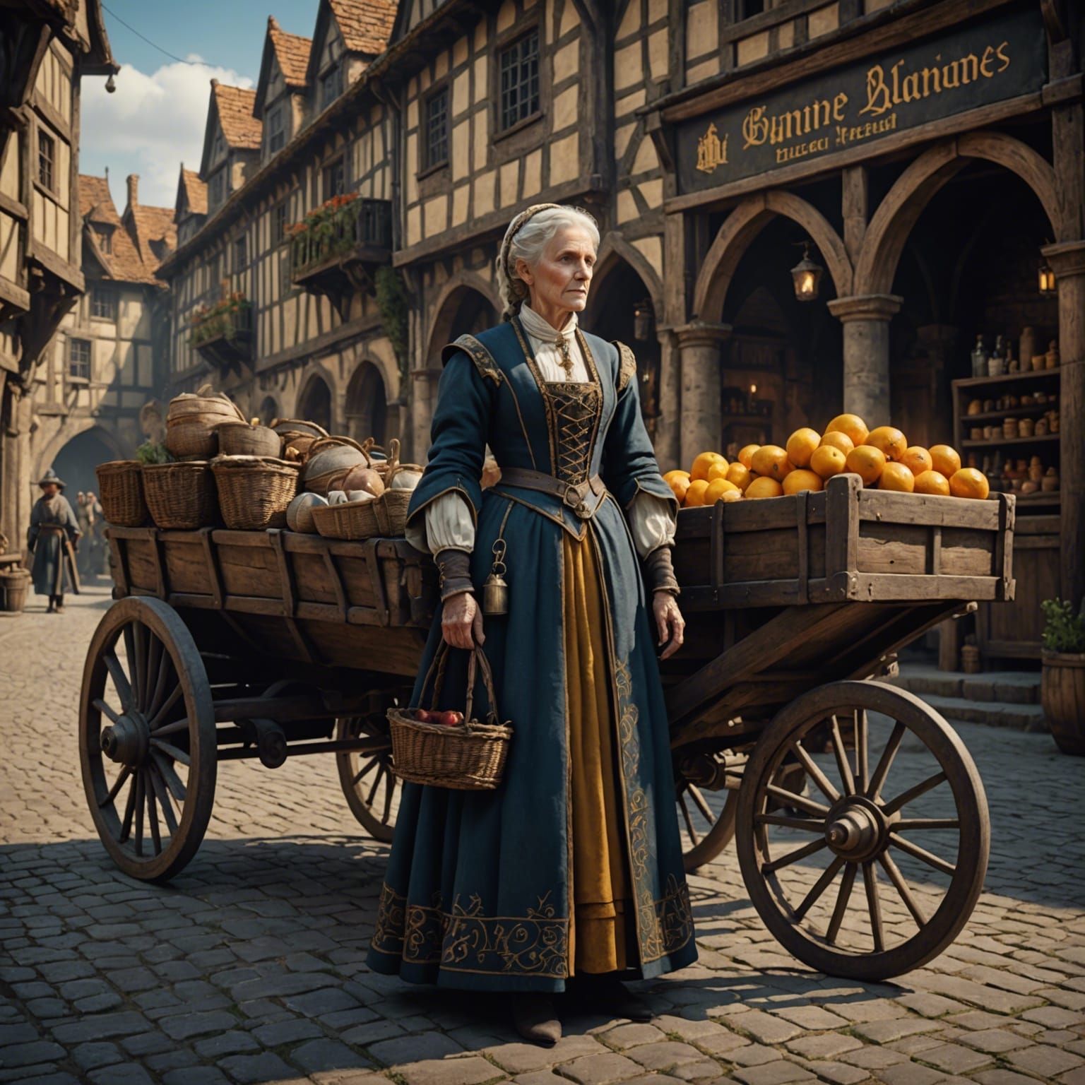 Medieval Merchant Lady in Detailed Matte Painting