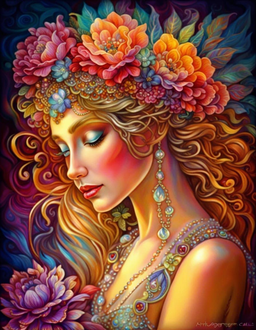 Glamorous French Woman with Diamonds and Florals