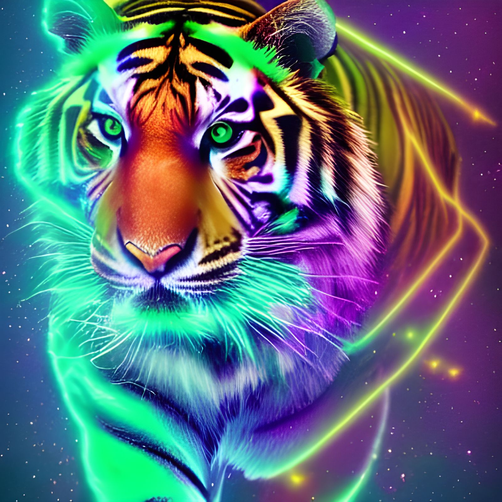 Cosmic Tiger: Holographic Astral Illustration