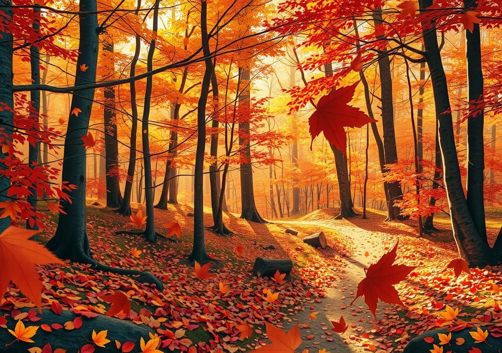 Autumnal Forest in Paper Collage Style