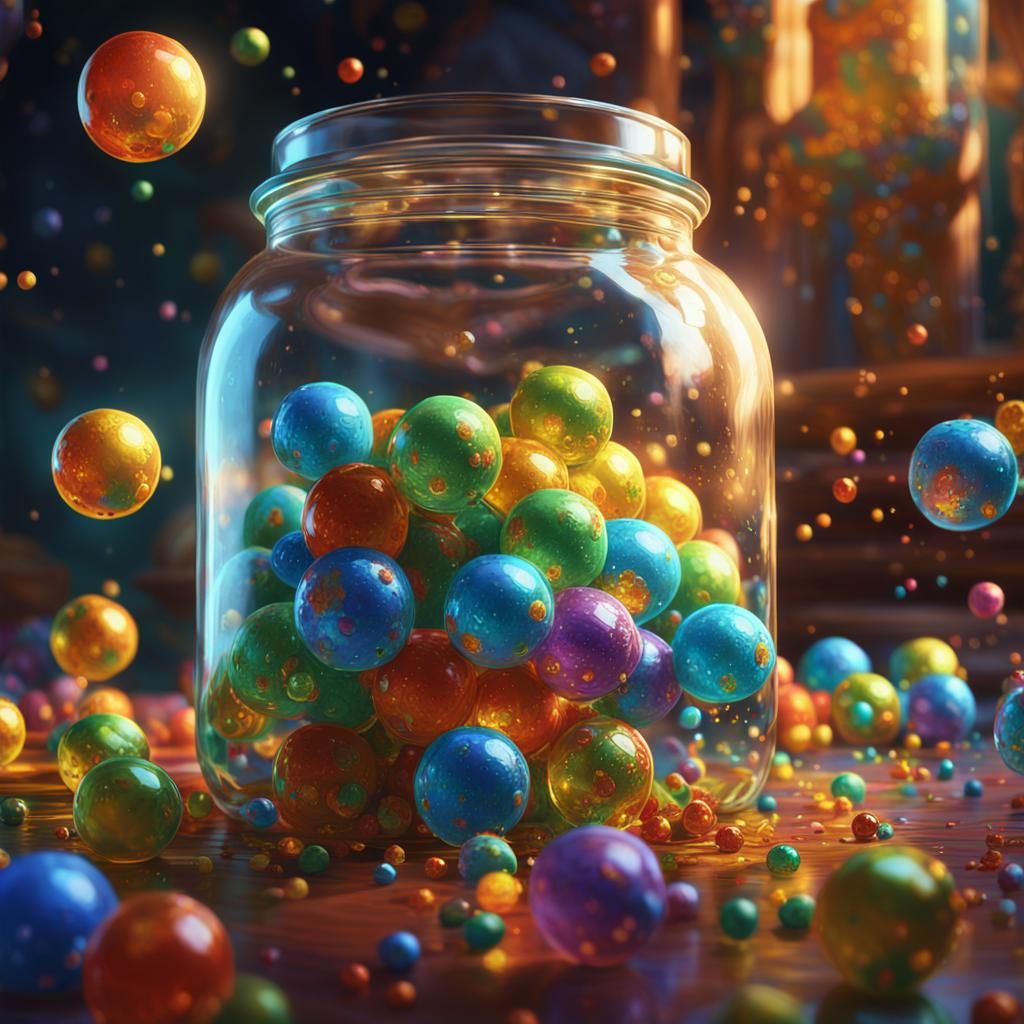 Girl Spilling Bouncing Balls: Fantasy Oil Painting