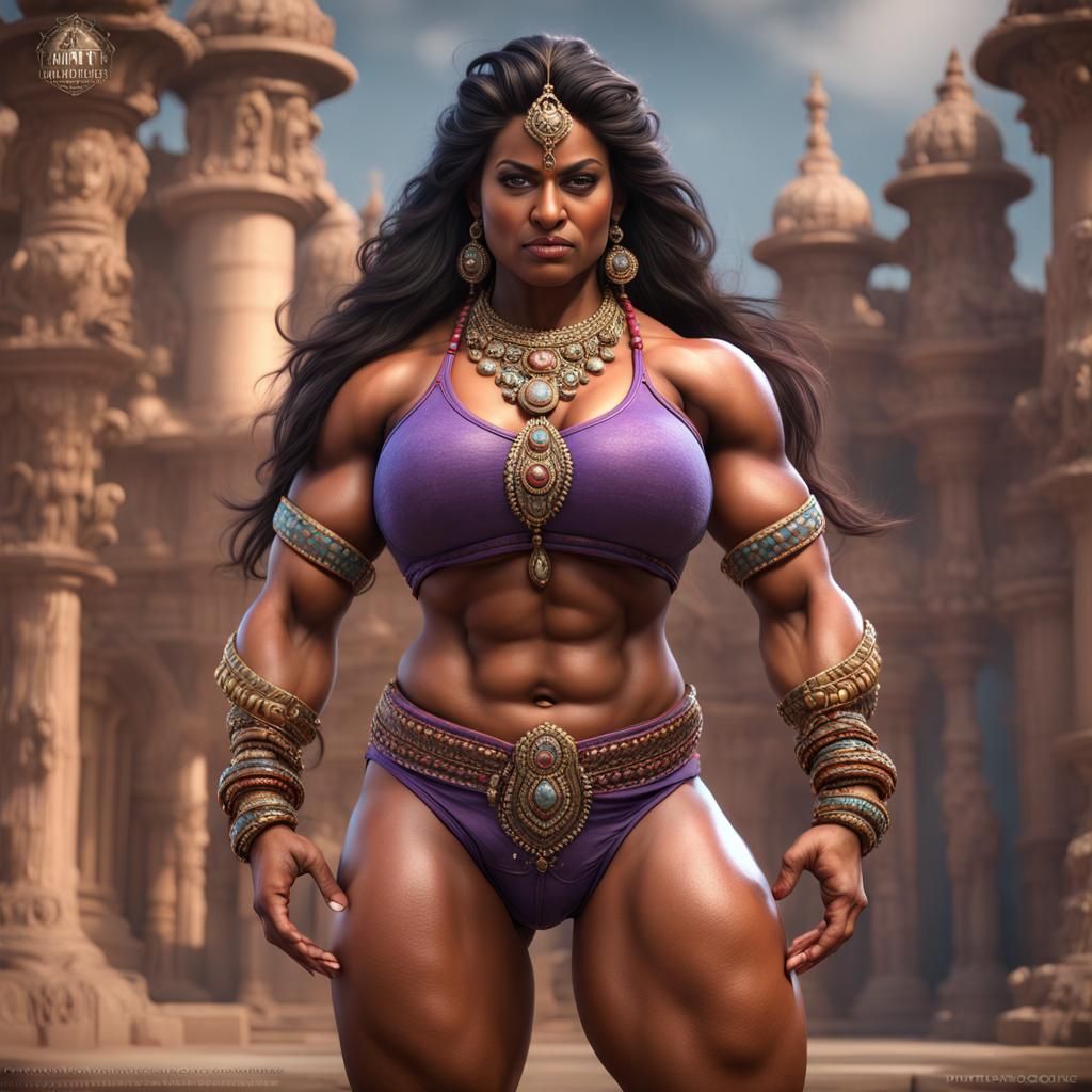 Muscular Indian IFBB Pro Flexing in Detailed Fantasy Art