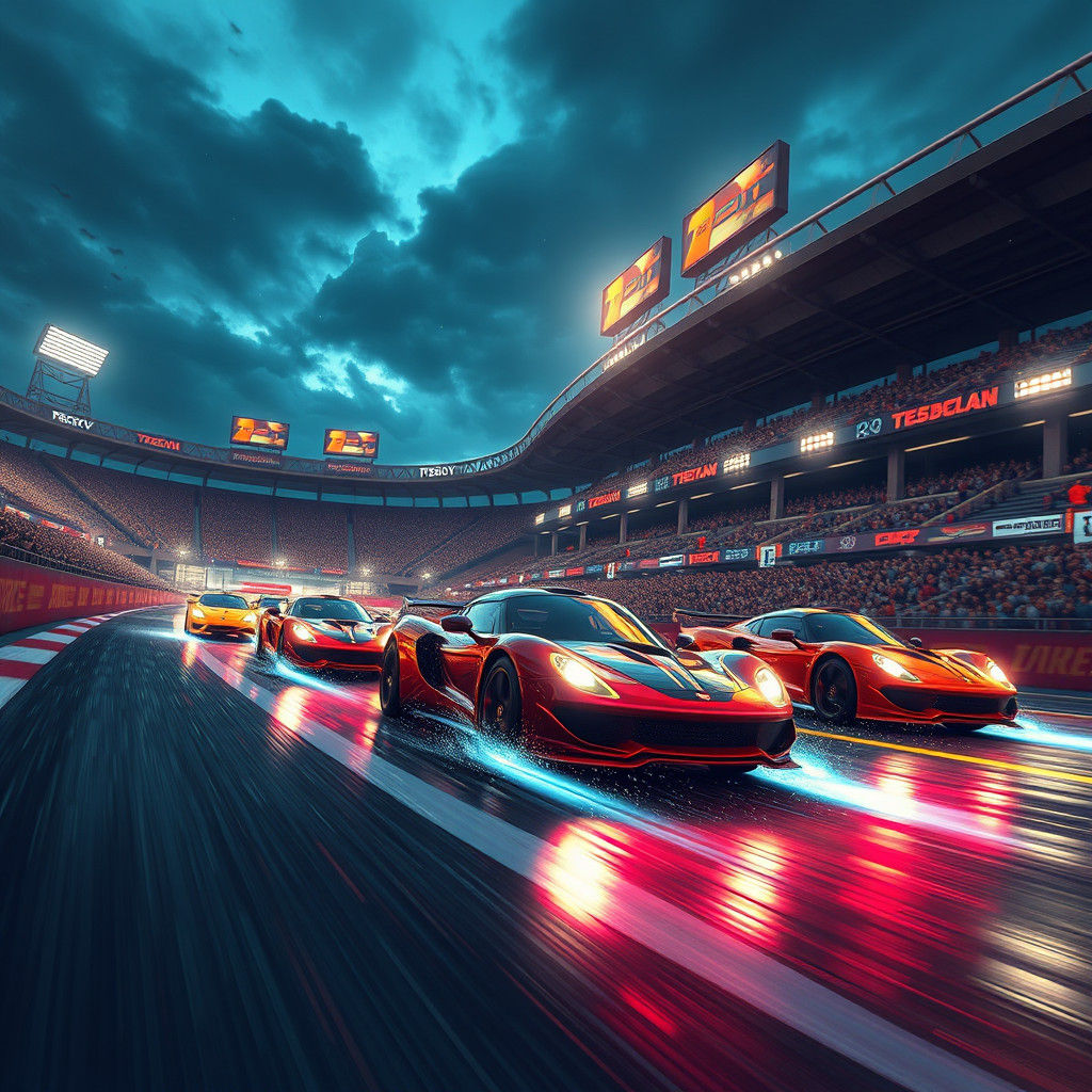 Car Race at Teddy Stadium: Detailed Matte Painting