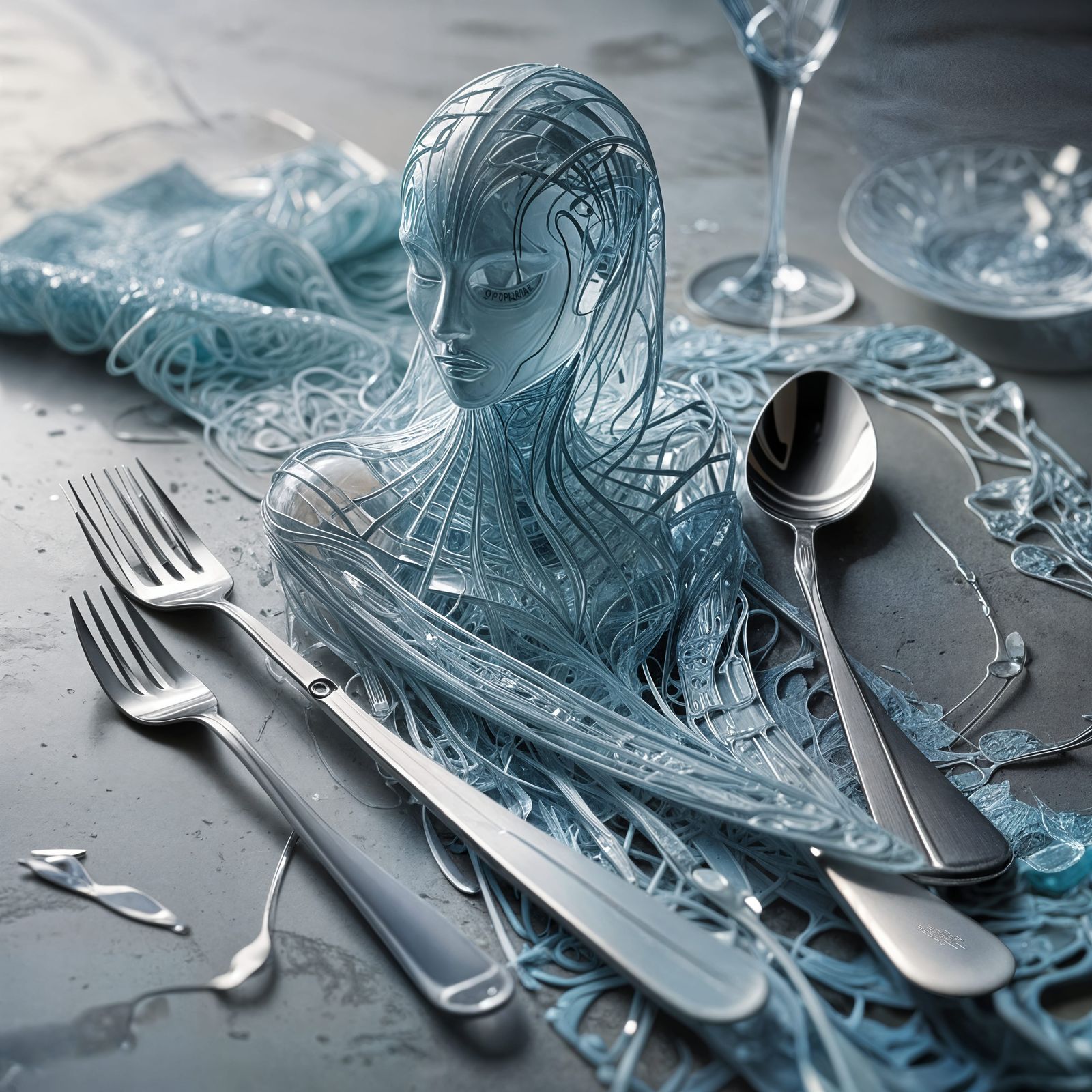 Ethereal Figure in Spork Mosaic Garment