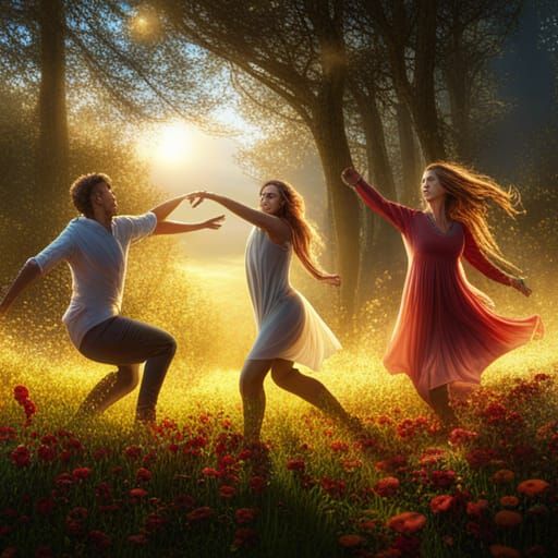 People Dancing in a Sunny Meadow: Fantasy Concept Art