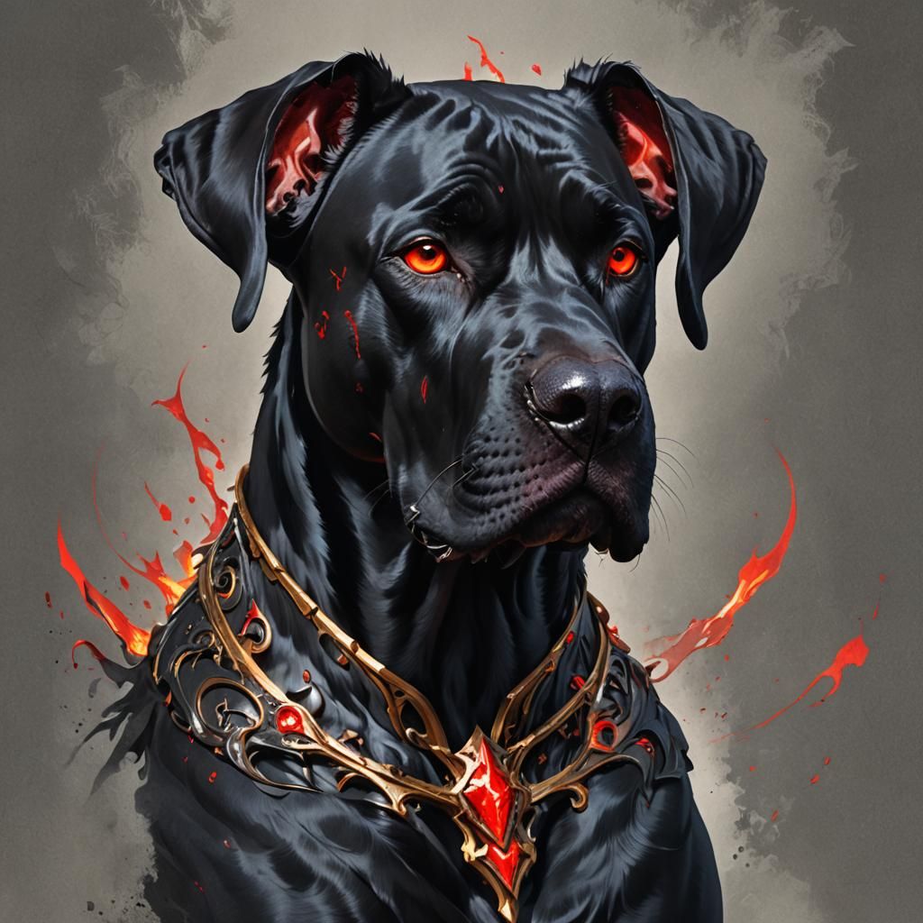 Demonic Great Dane Portrait in Hyperdetailed Digital Art