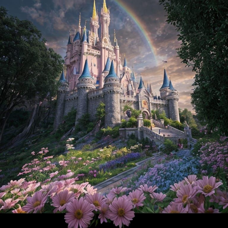 Beautiful Pastel Disney Castle in Hyperrealistic Style
