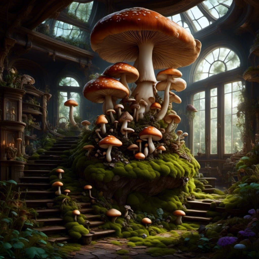 Surreal Fungal Takeover of a Suburban Living Room