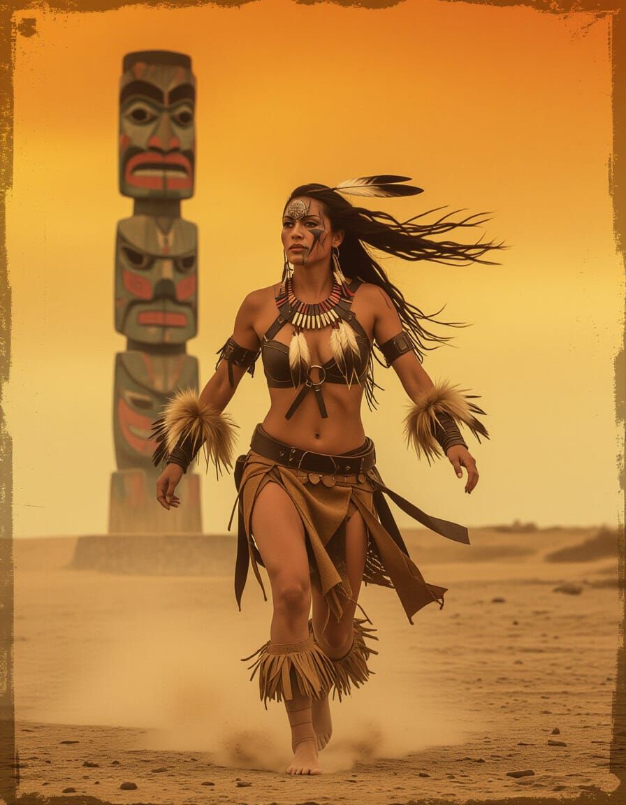 Native Woman in Dieselpunk Fashion with Gritty Texture