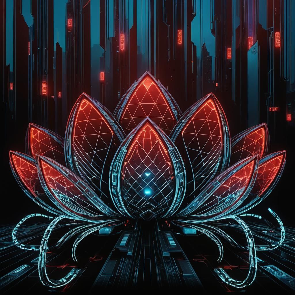 Cyberpunk Cityscape with Glowing Structure