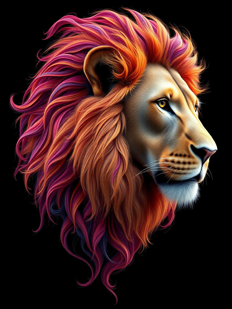 Hyperrealistic Lion's Head in Vibrant 3D Render Style
