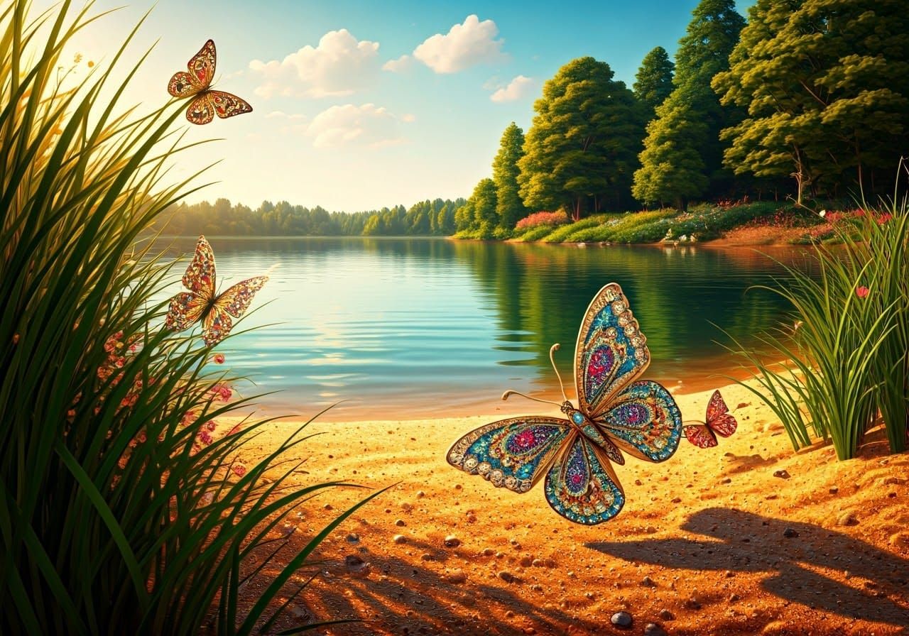 Jewelled butterflies at the lake