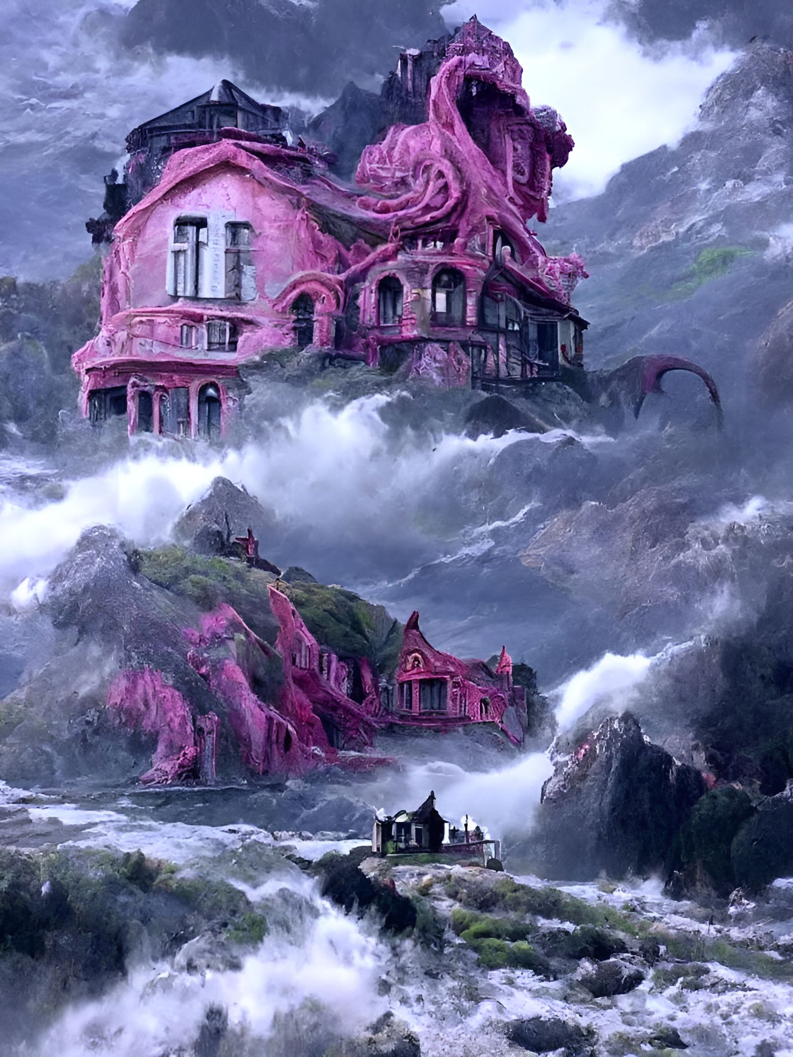 Victorian House on Cliff with Monster Tentacles