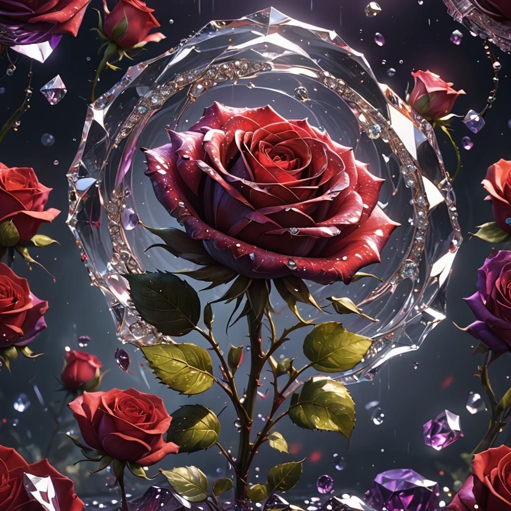 Diamond and Water Rose: Hyperdetailed Fantasy Art