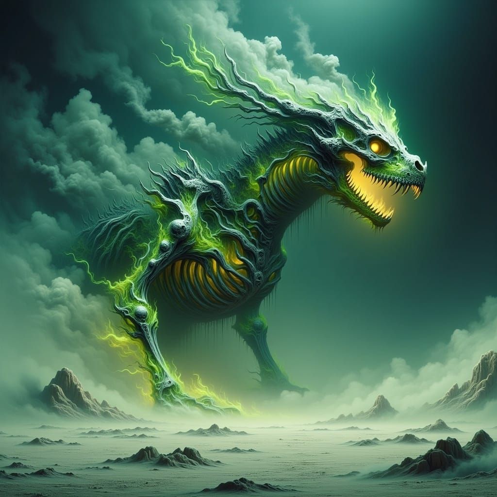 Skeleton Dragon Rising in Arid Desert Landscape