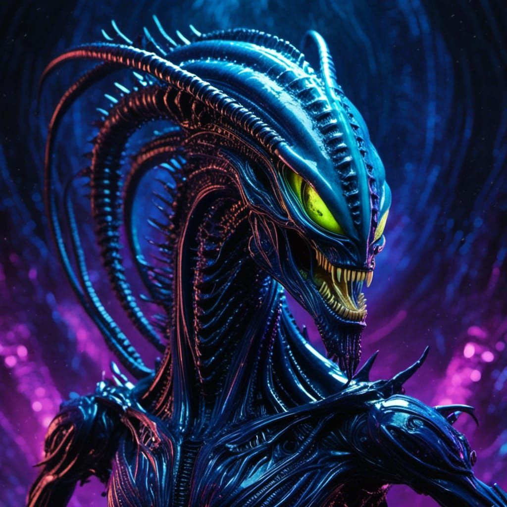 an alien creature with biometric energy and spikes  down the...