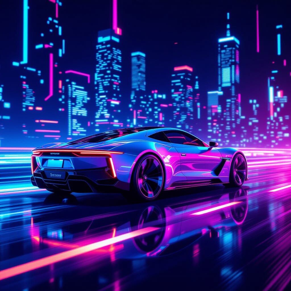 Hyper Futuristic Neon Car on Brilliant Road