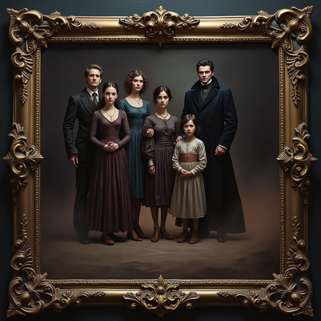 Victorian Vampire Family Portrait in Gothic Horror Style