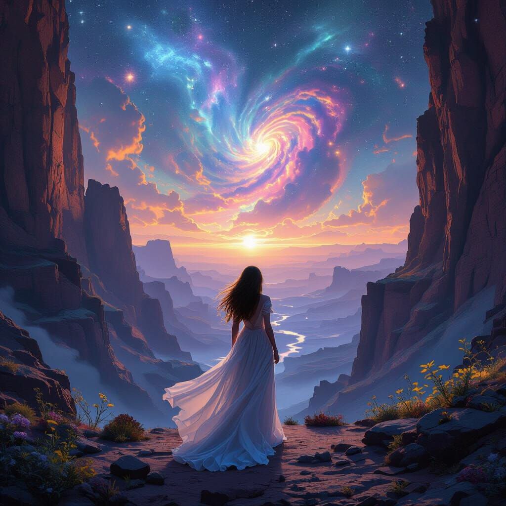 Bioluminescent Canyon: Cosmic Surrealism on Alien Planet