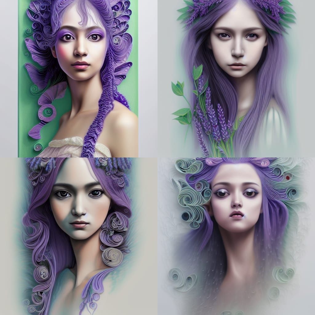 Lavender Princess Portrait with Flowing Hair