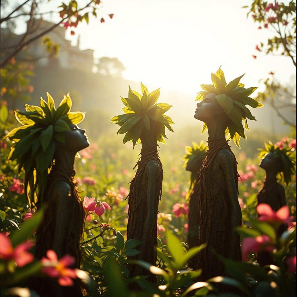 Plant Beings Worship the Radiant Sun in a Vibrant, Lush Land...