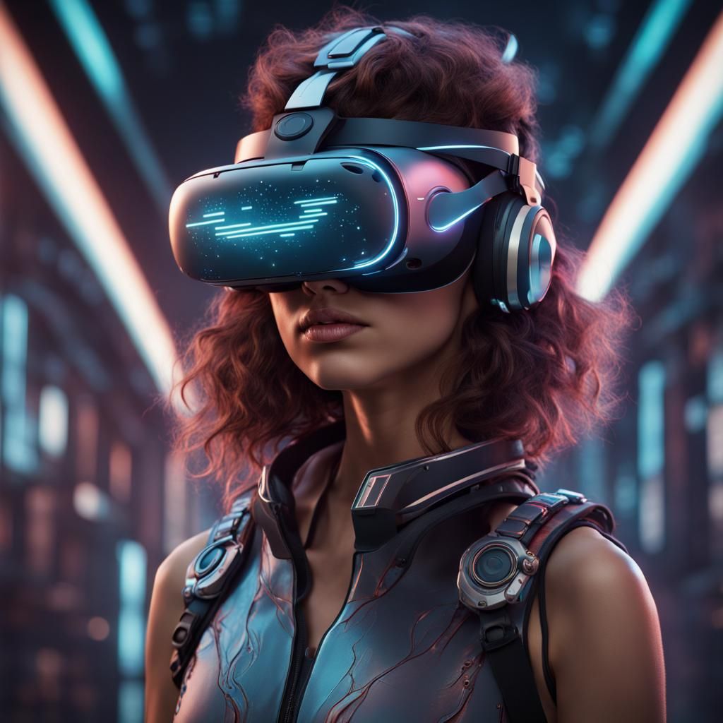 Young Girl in VR: Futuristic Matte Painting