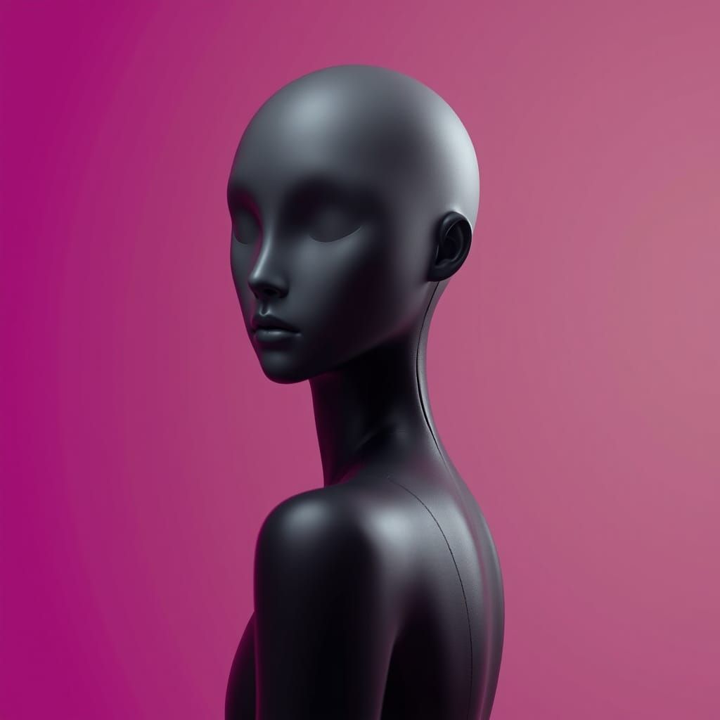 Hyper-Detailed Androgynous Mannequin in Chalk-White and Mage...