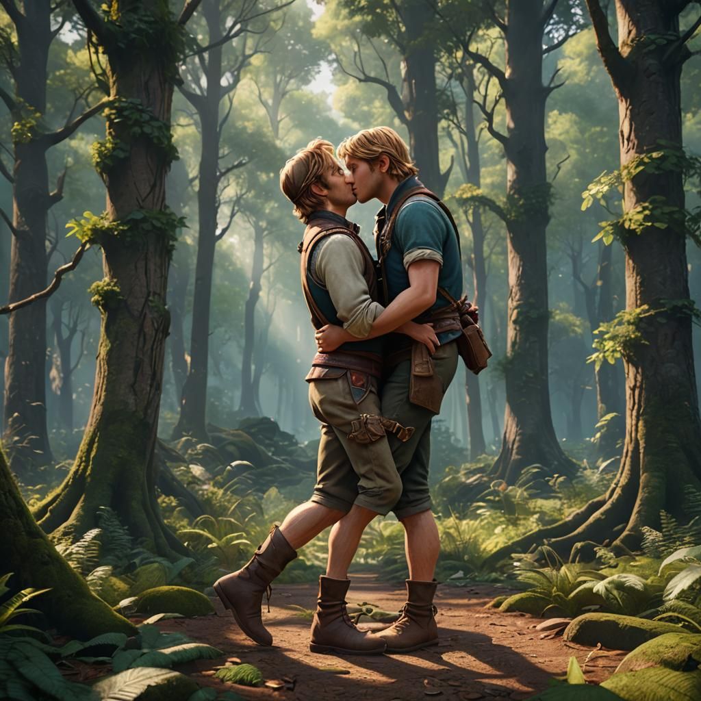 Kristoff and Flynn Rider Kissing: Fantasy Concept Art