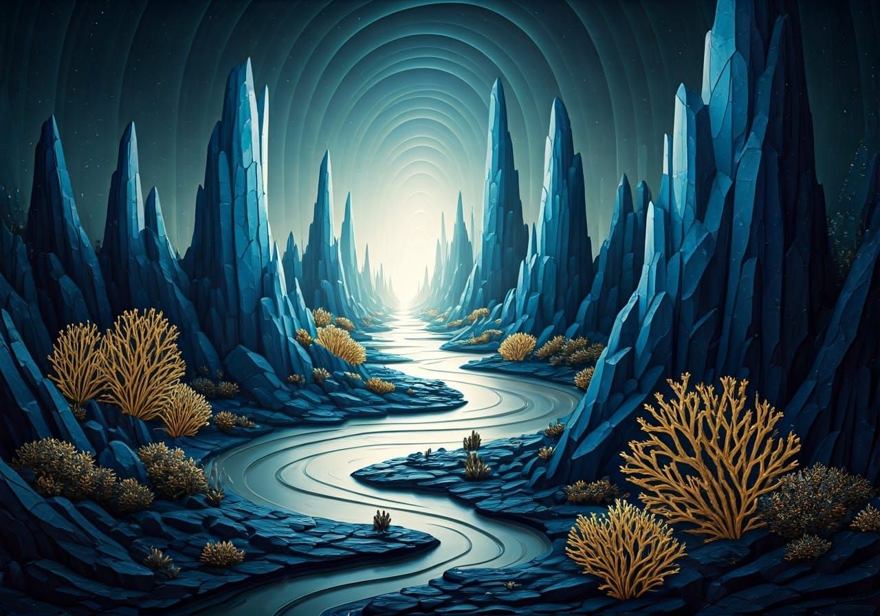 Mystical Realm of Crystalline Wonders in a Violet-Tinted Lan...