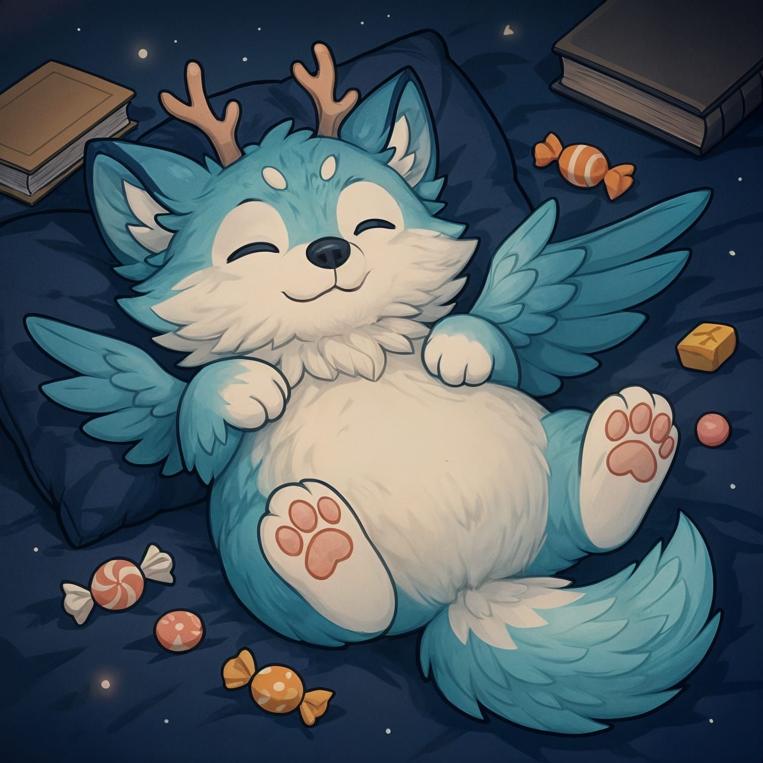 Cute Winged Wolf Pup Dreams of Candy