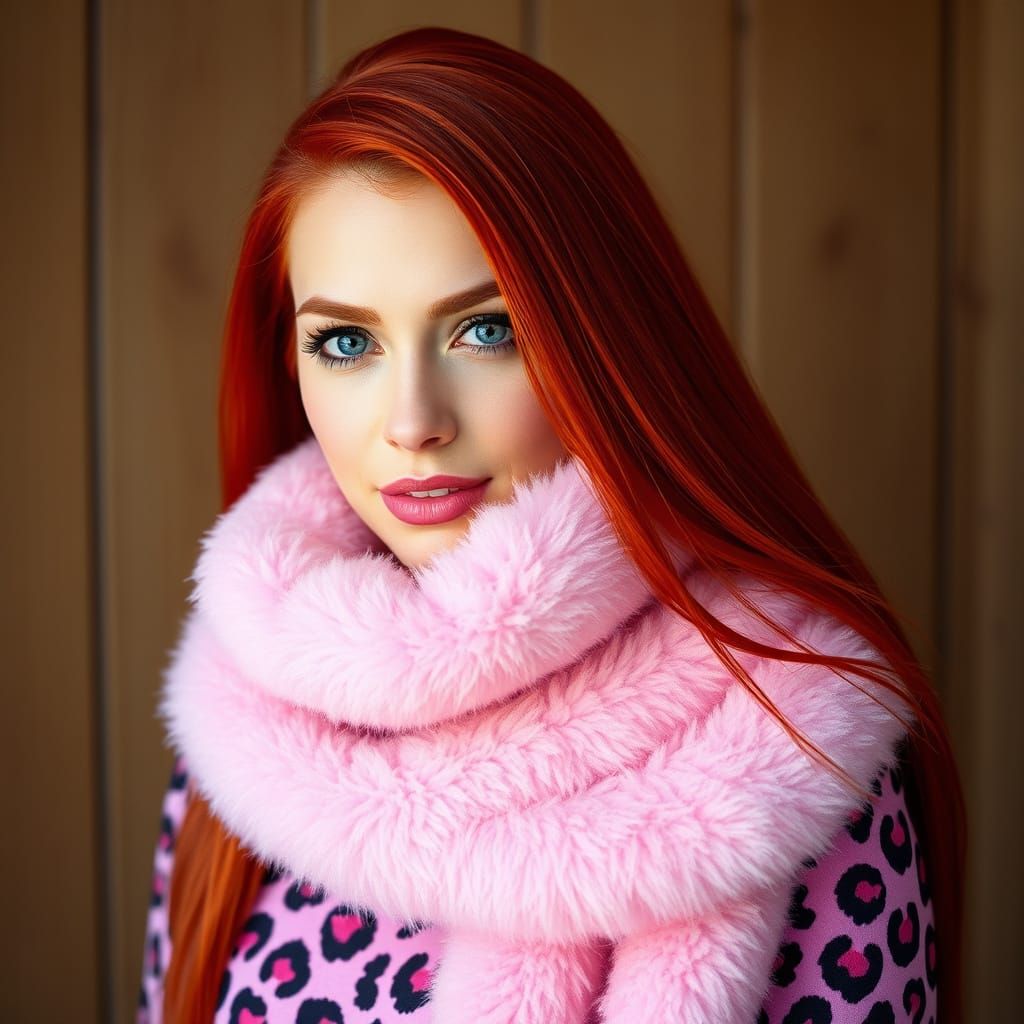 Glamorous Redhead in Fuzzy Fuchsia Fashion