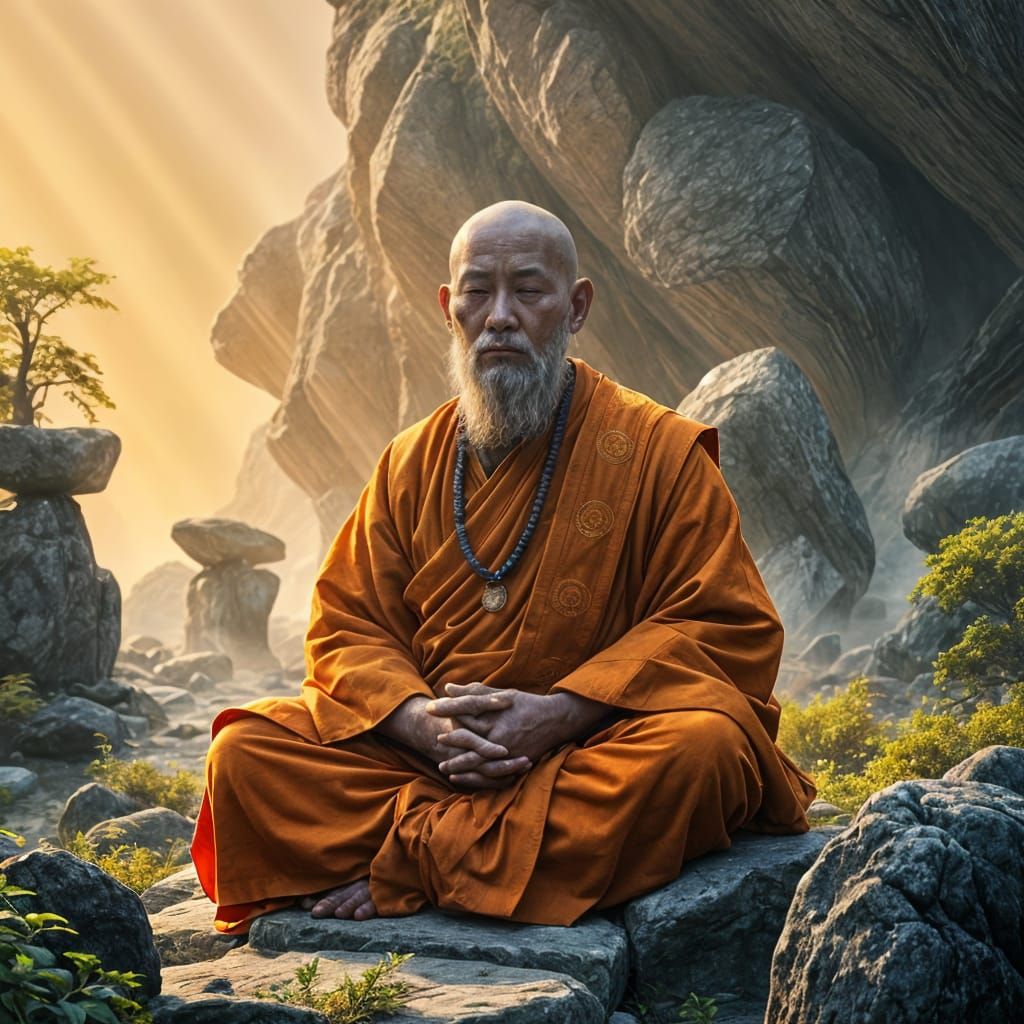 Ethereal Buddhist Monk in Serene Nature