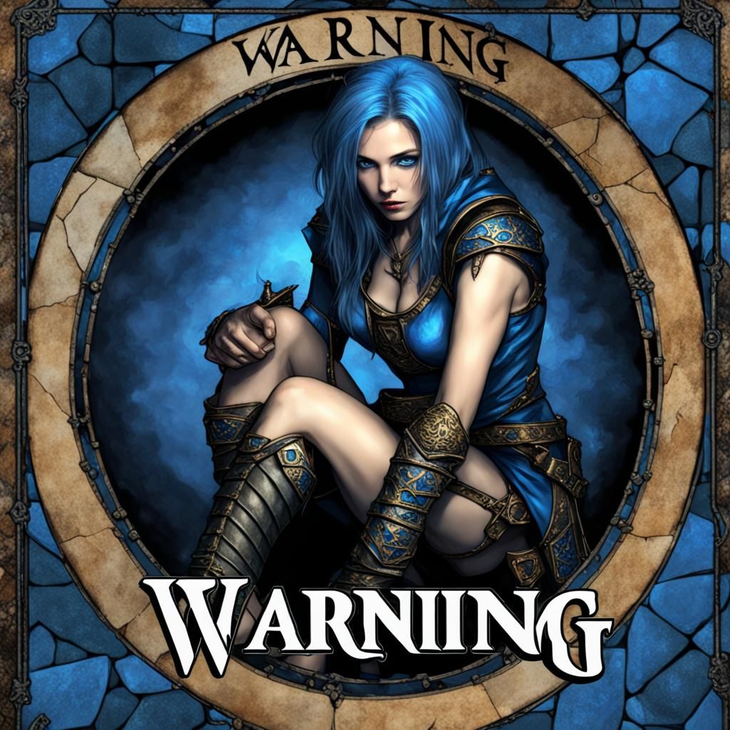 Gothic Woman in Blue Fire Circle - Warning