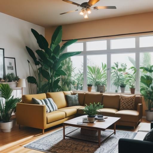 Ochre Modern Living Room with Plants: Photography