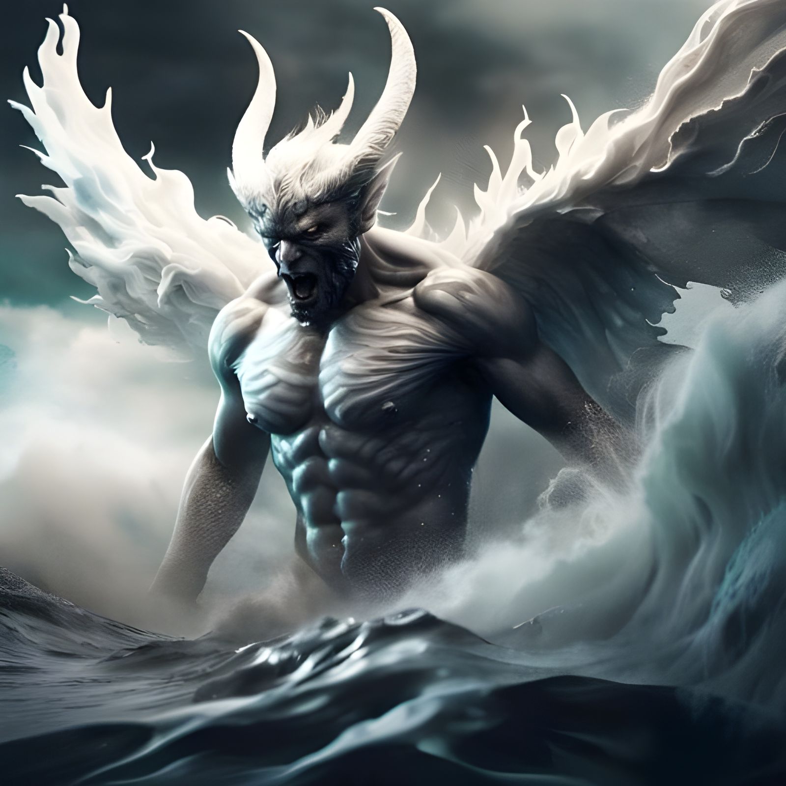 White Winged Demon Emerges from Stormy Sea