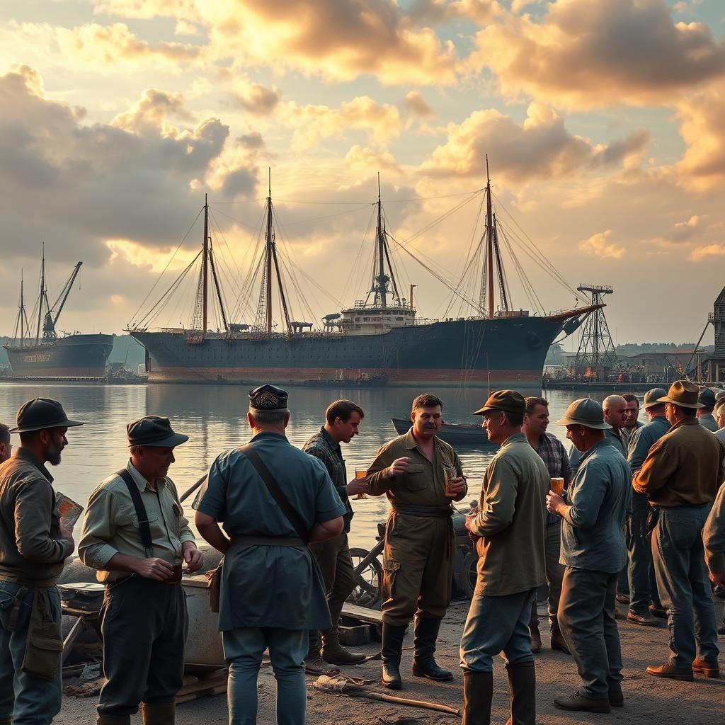 Shipyard Social Scene, Hyperimpressionist Impasto Painting