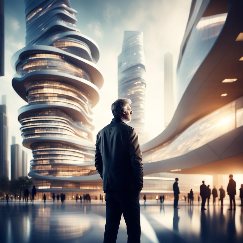 Architect in a Futuristic Cityscape