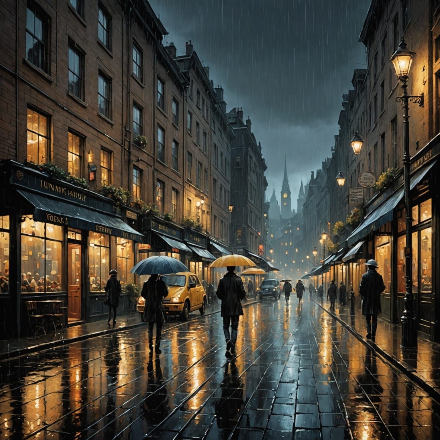 Whimsical Rainy Night Landscape