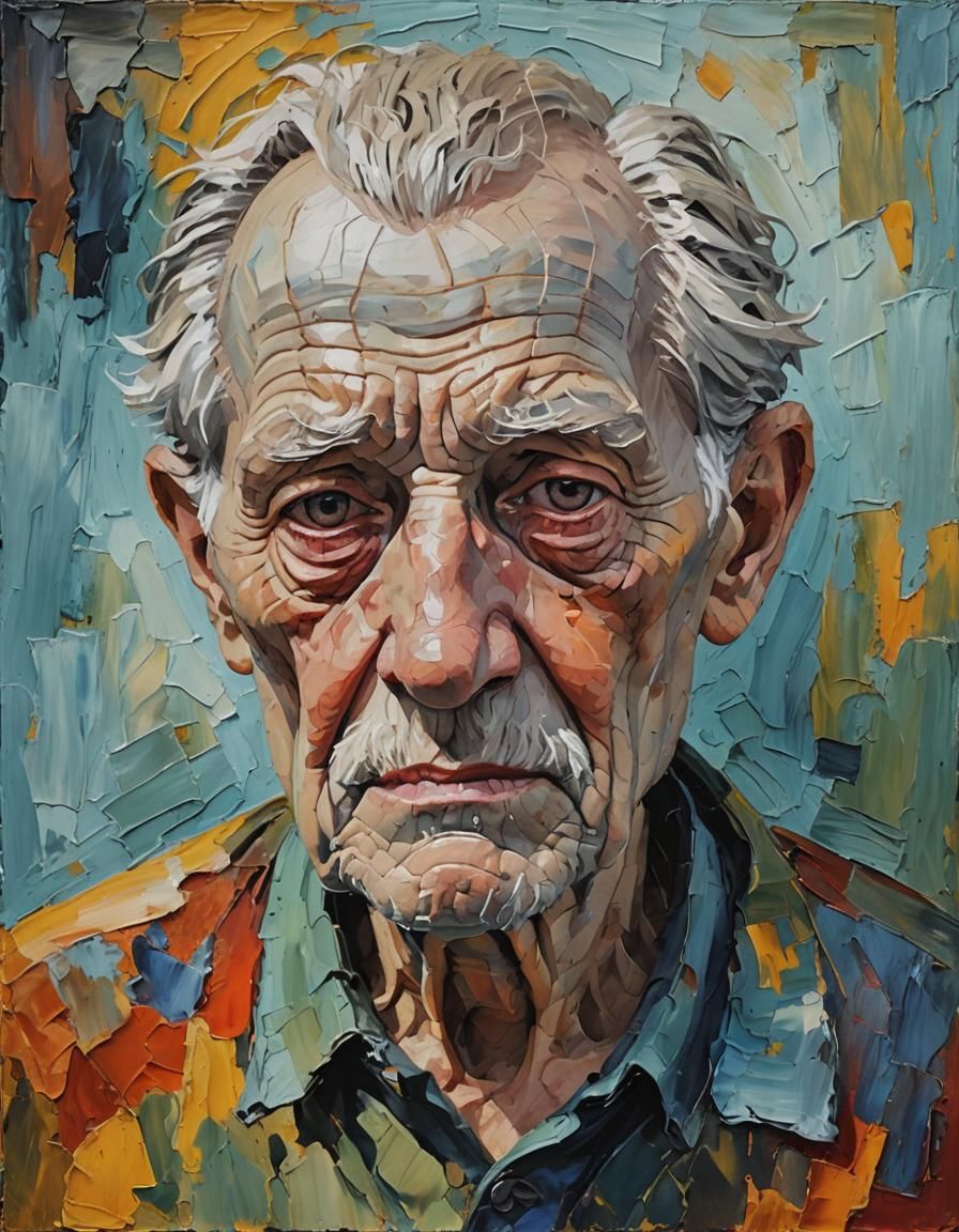 Dramatic Impasto Portrait of an Elderly Person
